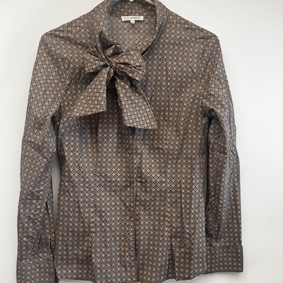 Naracamicie Tops - Naracamicie Black, Grey, Tan Patterned Blouse